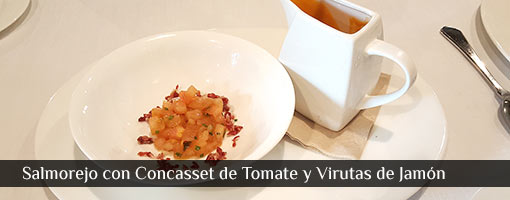 Salmorejo con Concasset de Tomate y Virutas de Jamón